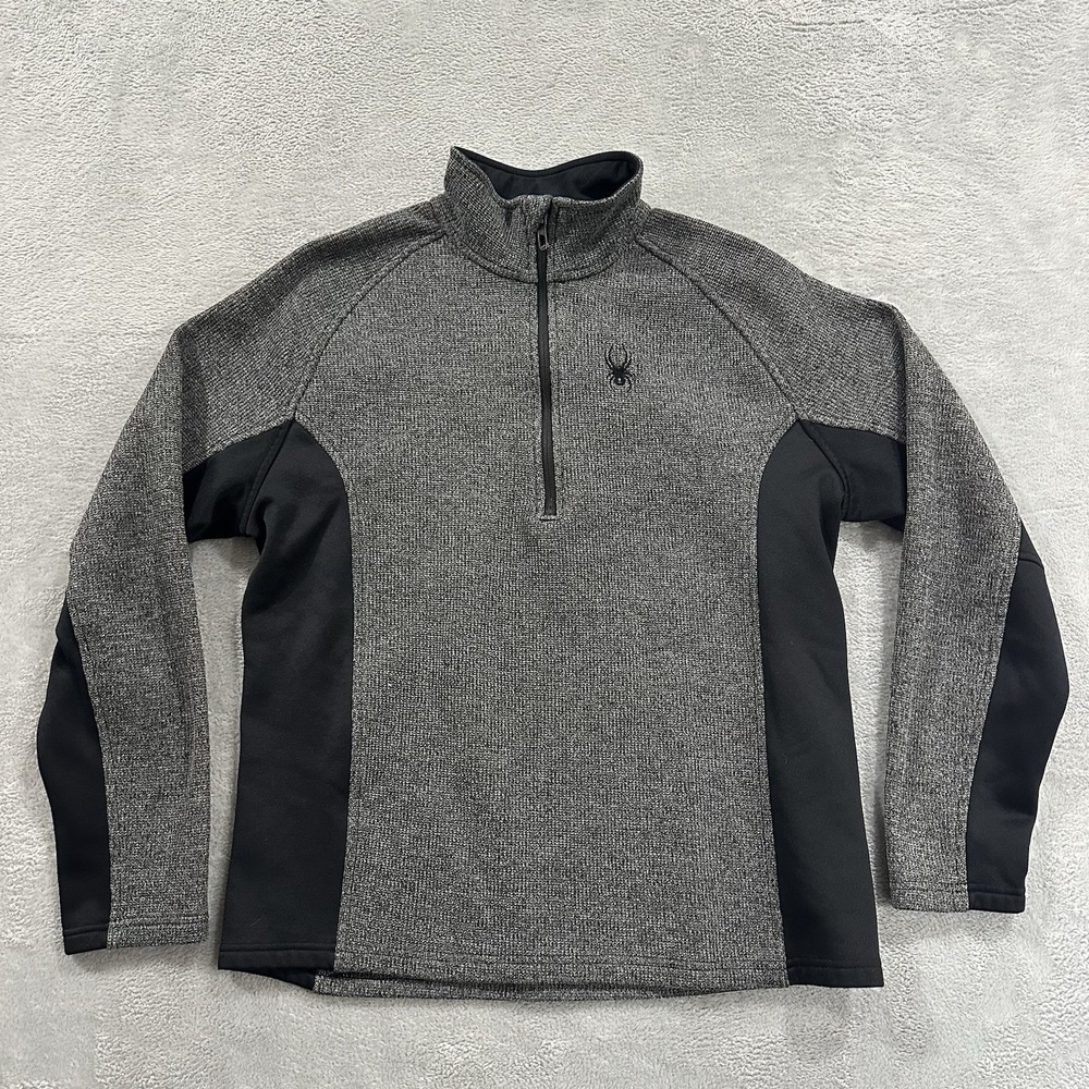 Spyder Sweatshirt Pullover 1/4 Zip Men Large Black Gray Active Fleece